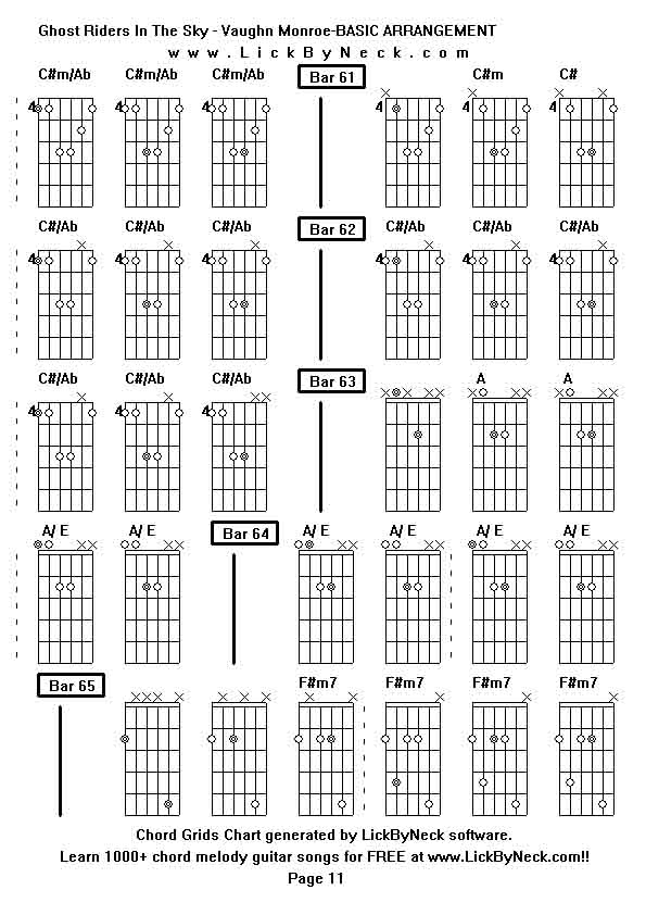 Chord Grids Chart of chord melody fingerstyle guitar song-Ghost Riders In The Sky - Vaughn Monroe-BASIC ARRANGEMENT,generated by LickByNeck software.